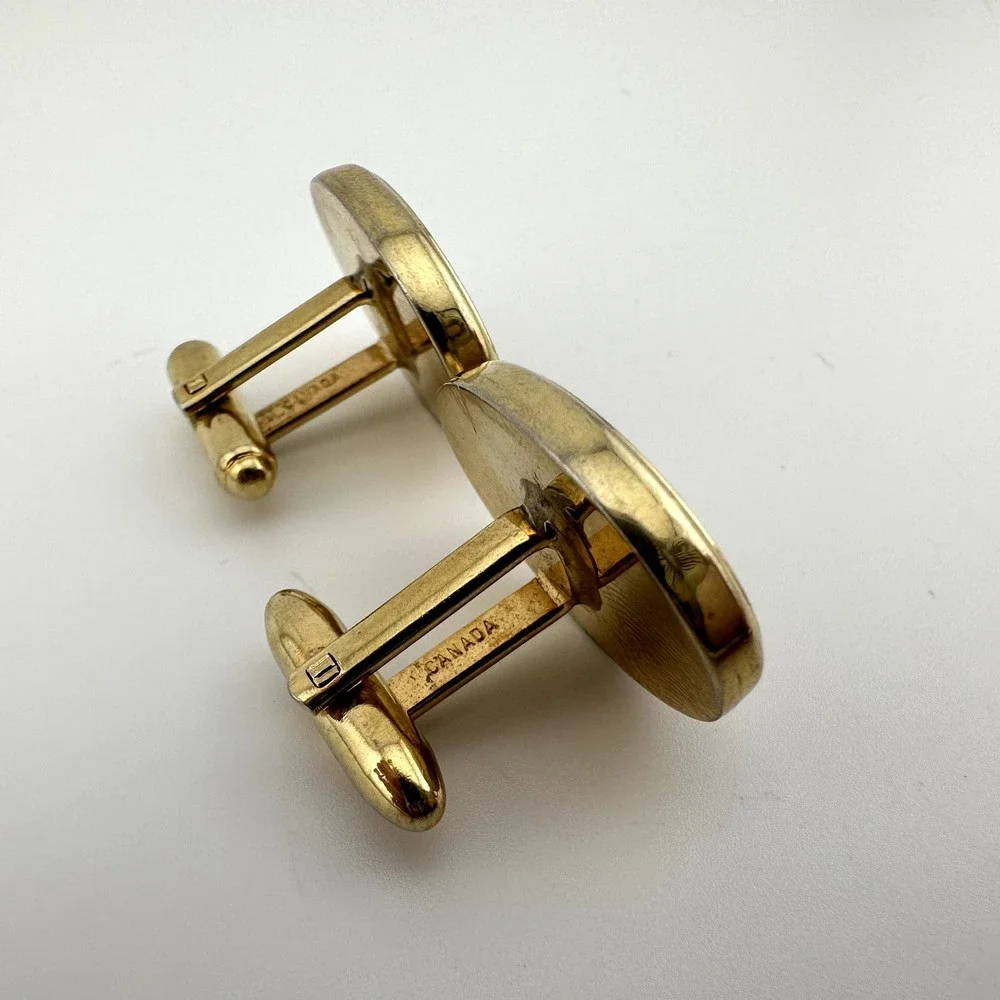 Vintage Hickok Canada Gold Tone Oval Cufflinks Set Inset Glass Rectangle 1